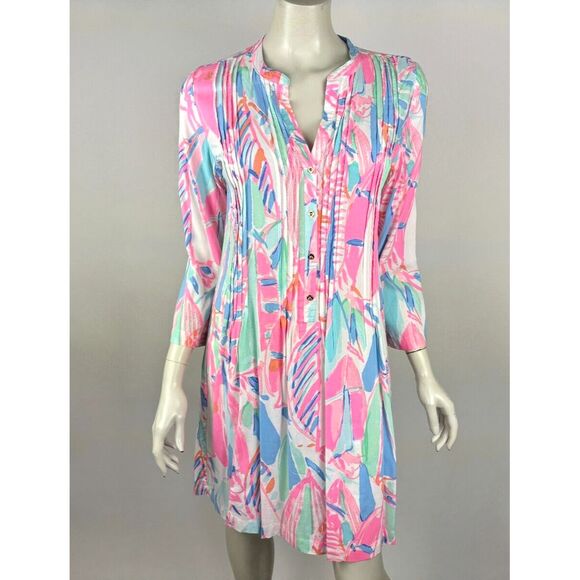 Lilly Pulitzer Sarasota Tunic Dress Women M EUC 3/4Sleeve V-neck Pink Out to Sea - Picture 14 of 14